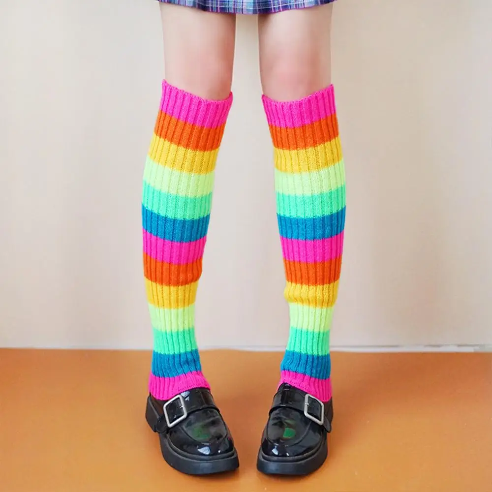 Halloween Costume Neon Ribbed Leg Warmers Y2K Party Sports Yoga Japanese Boot Socks Harajuku Knit Long Socks for Women & Girls