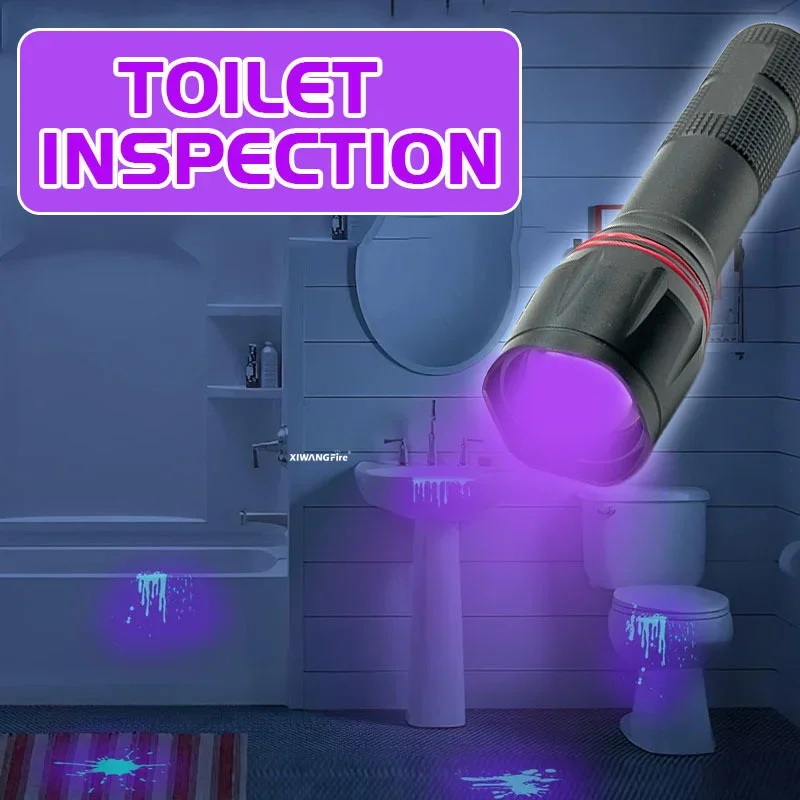395nm T6 LED UV ไฟฉายแบบชาร์จไฟได้ไฟฉายสําหรับหมึกเครื่องเป่าเงิน Fluorescer เครื่องตรวจจับ UV Oil Curing แสงสีม่วง
