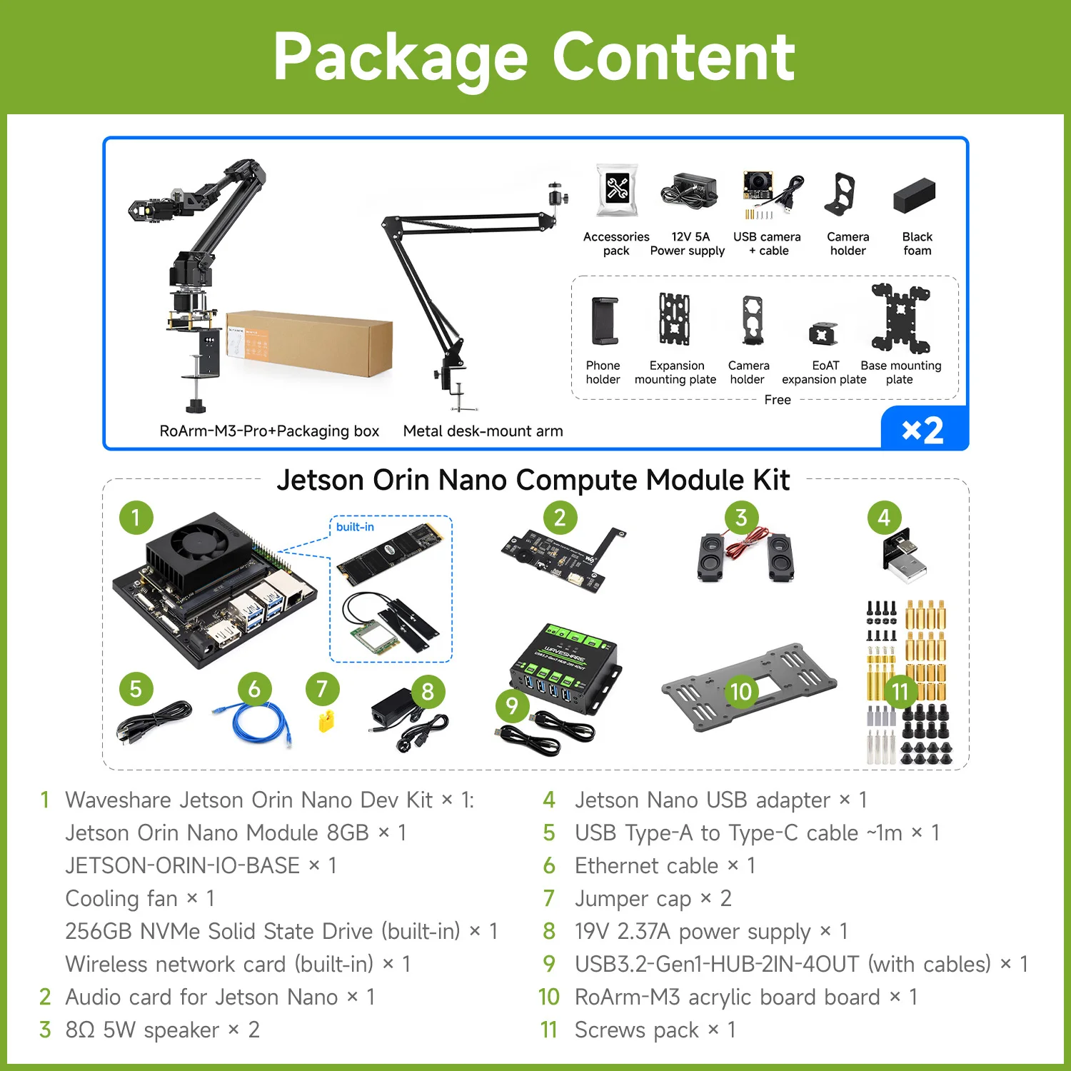 

Waveshare 5+1 DOF High-Torque Serial Bus Servo Dual Robotic Arm AI Kit, Options for Jetson Orin Nano/NX, Wireless Control