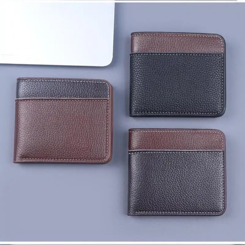 Minimalistisches Herren-Portemonnaie aus PU-Leder, Schwarz, Kaffee, große Kapazität, mehrere Fächer, zweifach faltbar, Ausweishalter, für Männer und Frauen. – Detail 15