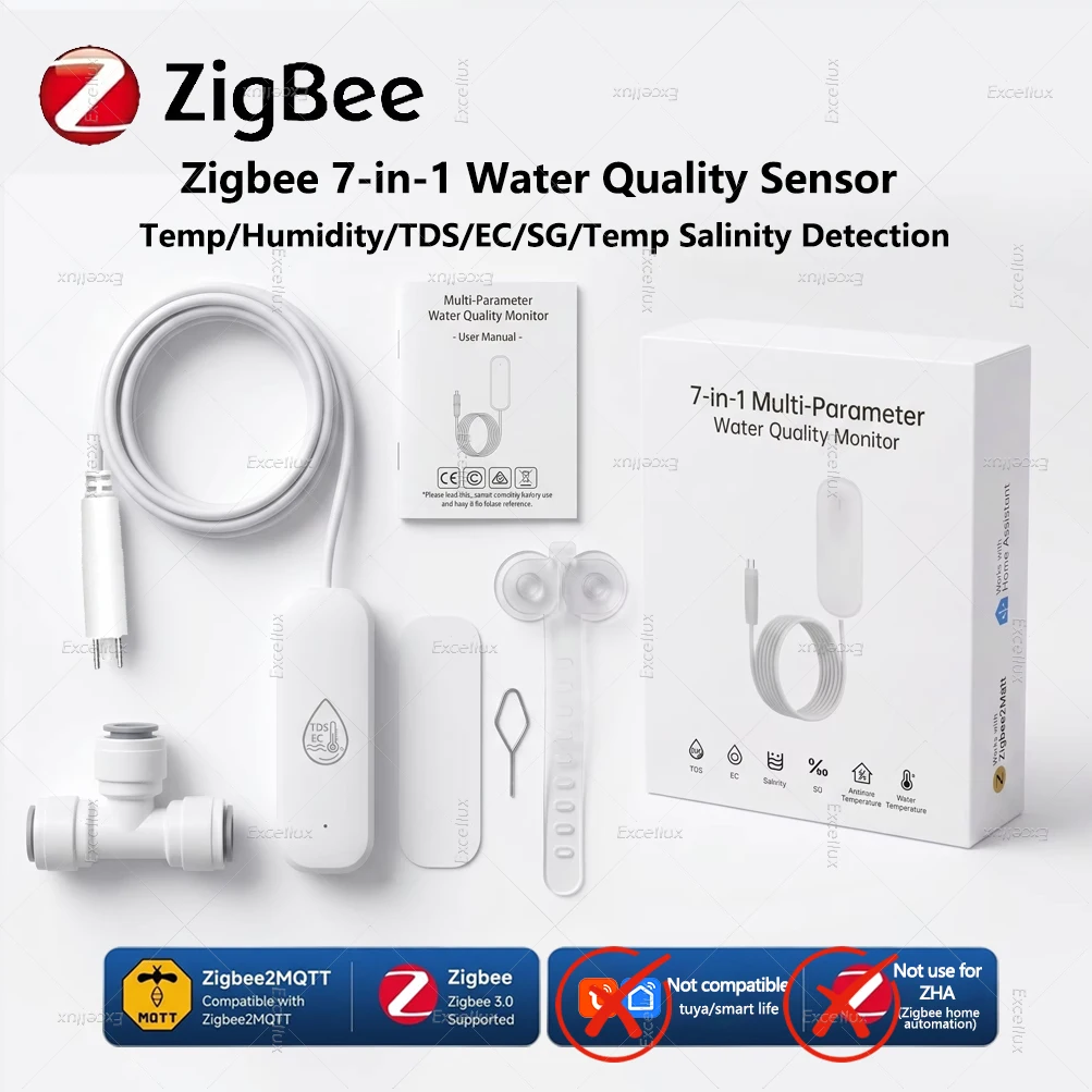 7-in-1 Zigbee Wasserqualitätsmonitor Smart Home-Sonde Temperatur- und Feuchtigkeitssensor TDS SG EC Salzgehaltsmessgerät für Zigbee2mqtt – Detail 1