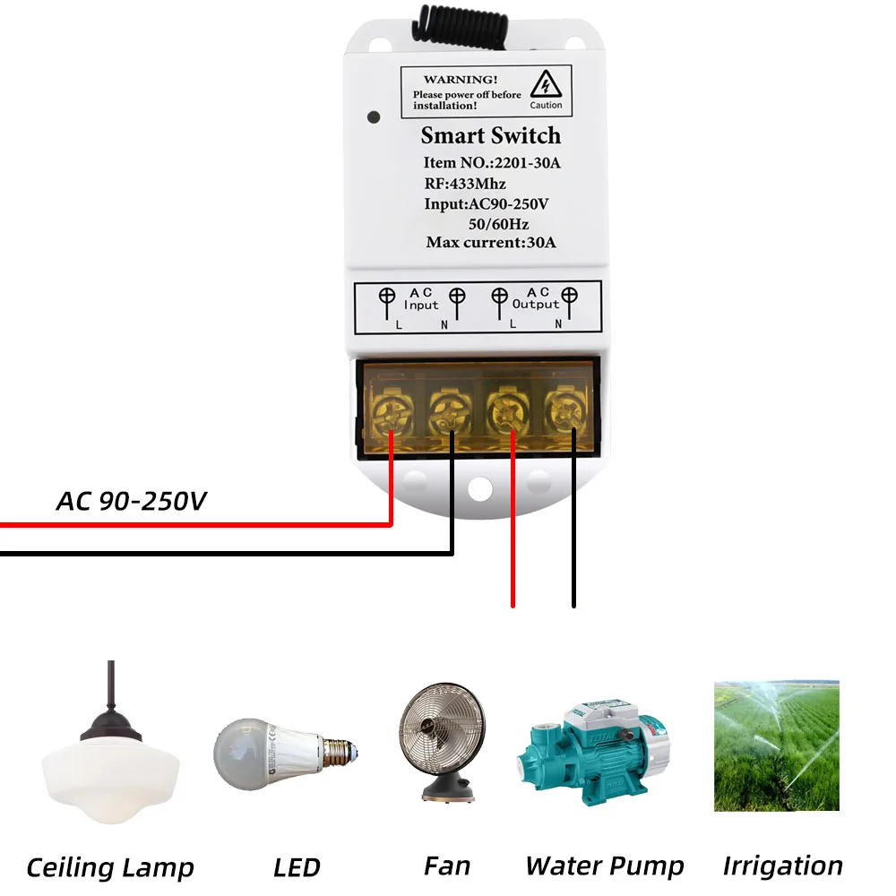 Rf 433Mhz Long Range Wireless Remote Control Switch AC110V 220V 30A High Power Light Switch Receiver for Factory Fan Pump ON OFF