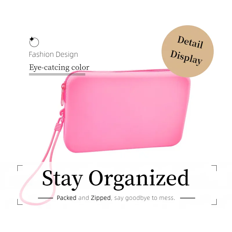1 Piece Silicone Makeup Brush Bag, Tolietary Pouch Waterproof Cosmetic Container with Zipper, Lady Teenager Comestic Organizer