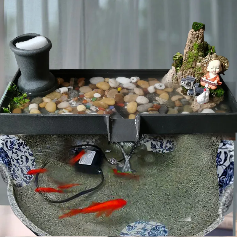 Fish tank water dispenser, circulating fish farming water system, water plate, rockery courtyard landscaping  tank, small o