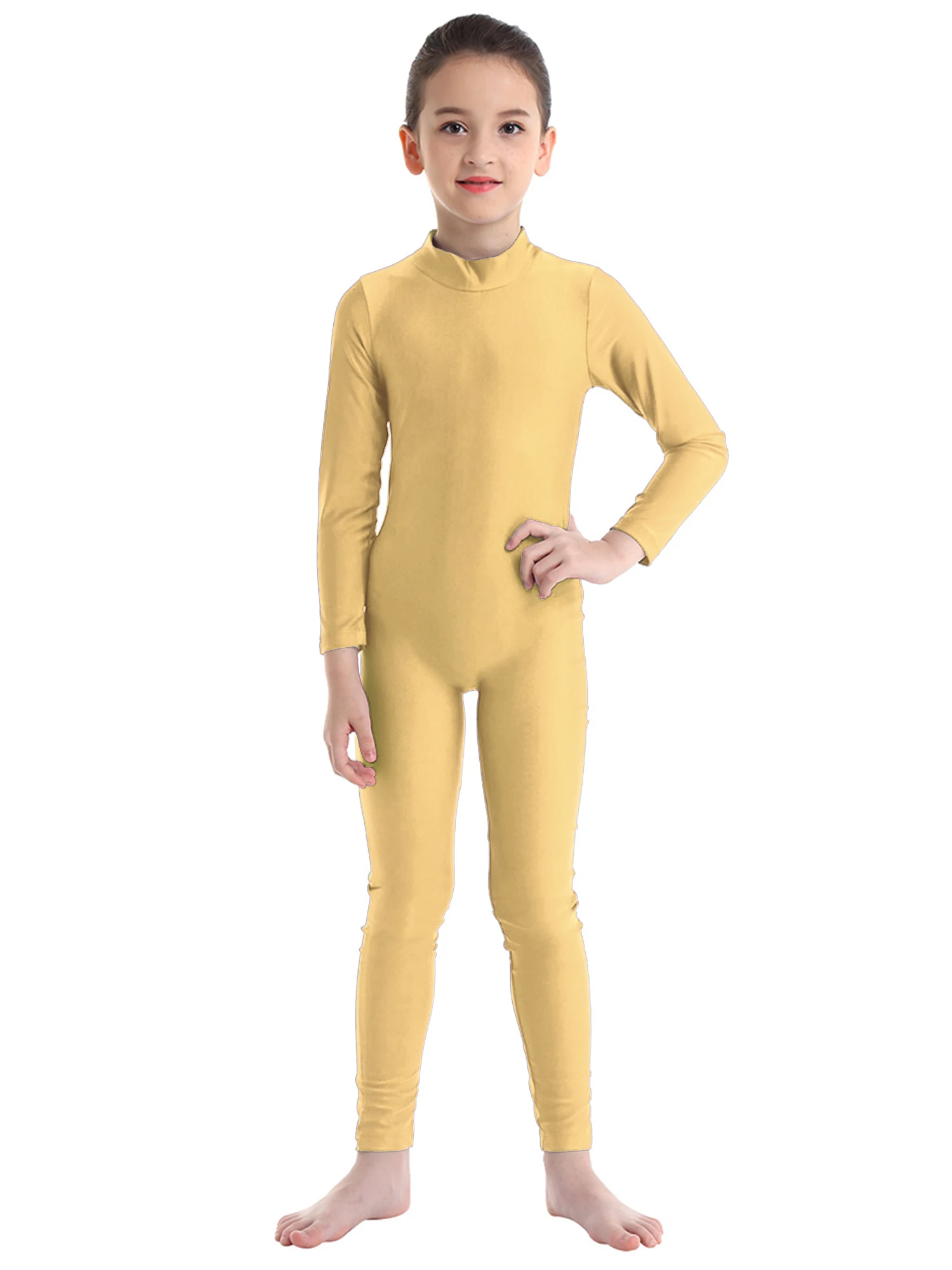 Kids Girls Ballet Dance Bodysuit Long Sleeves Zippered Full Body Gymnastics Leotard Jumpsuit Unitard Dancewear