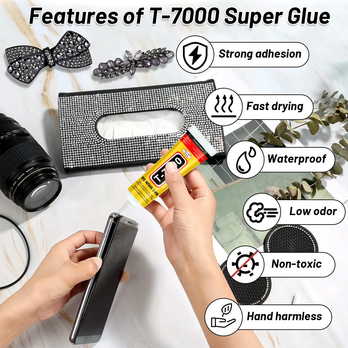 T7000 Black Glue for Mobile Screen Repair, Waterproof Glue for Craft Jewelry, Super Strong Liquid Adhesives, Multi-Purpose Glue for Diy, T-7000 Black Liquid Tool, Super Glue