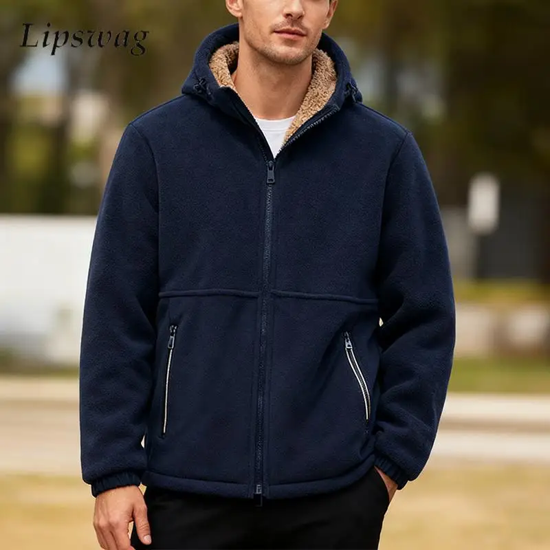 

Стильная однотонная куртка на флисовой подкладке, пальто, мужская осенне-зимняя уличная повседневная куртка на молнии с капюшоном, мужская модная верхняя одежда 5XL