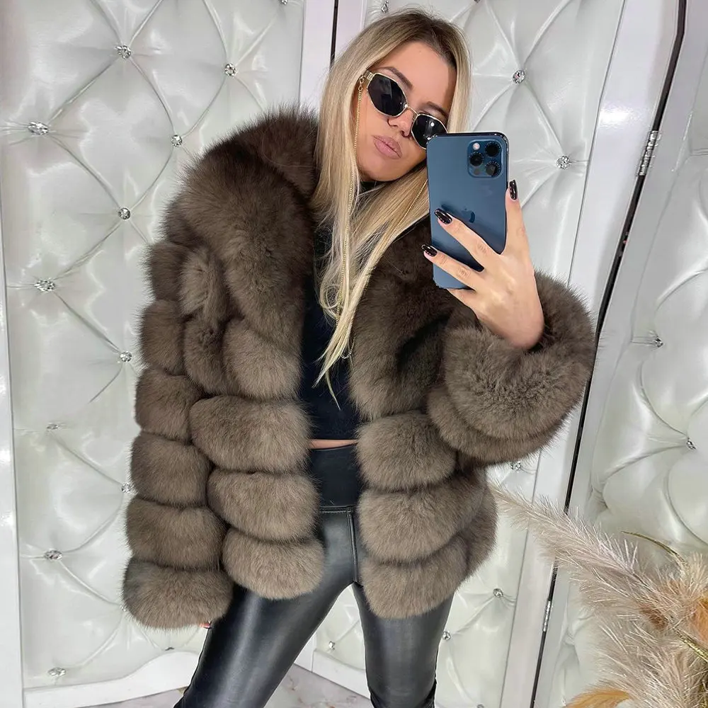 BFFUR Winter New Real Fox Fur Jackets With Big Turn-down Collar High Quality Fashion Women Genuine Fox Fur Coat Thick Warm Coats