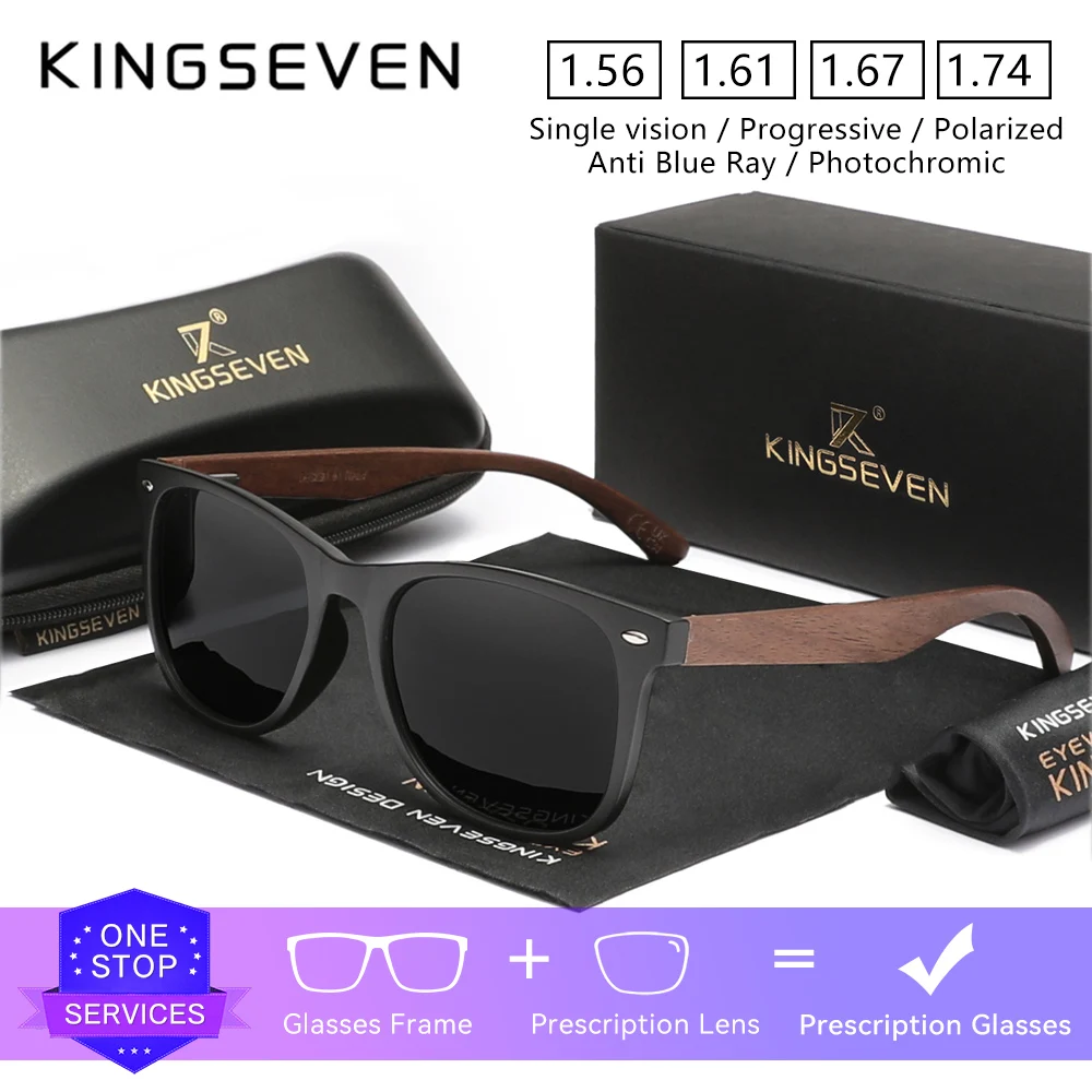 KINGSEVEN Wooden Men/Women Prescription Sunglasses Alloy Thin Frame Myopia Hyperopia Eyeglasses Optical Lens Causal Glasses