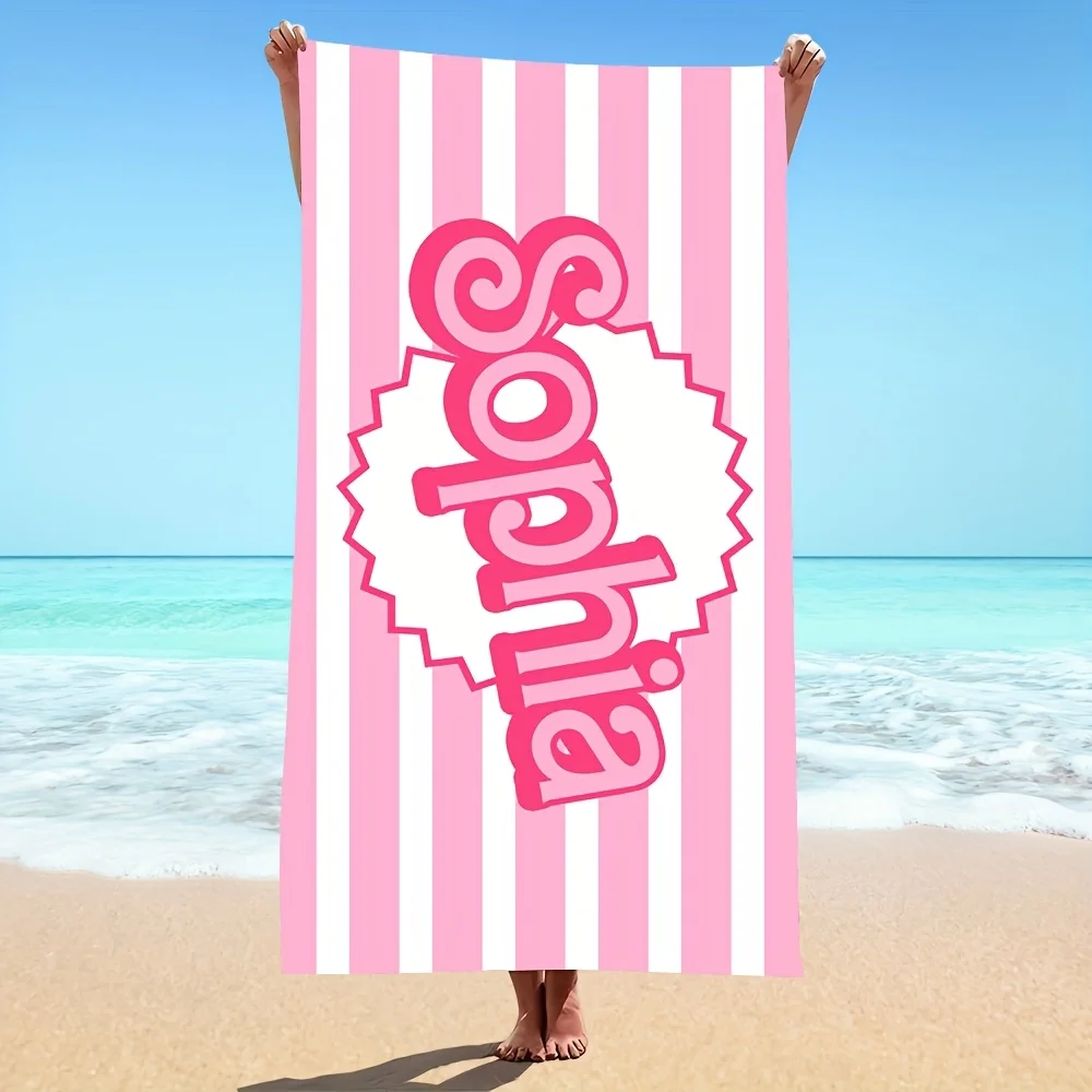 Striped Customized Name Theme polyester microfiber beach towel is highly absorbent, suitable for swimming and beach outings
