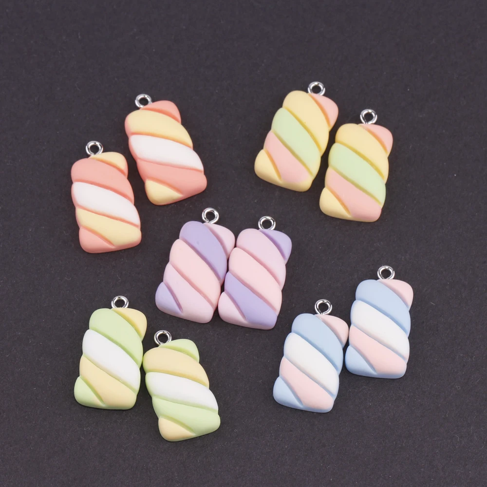 10pcs Kawaii Marshmallow Cotton Candy Food Resin Charms Pendents for Earrings Bracelet Keychain Jewelry Making DIY Accessories