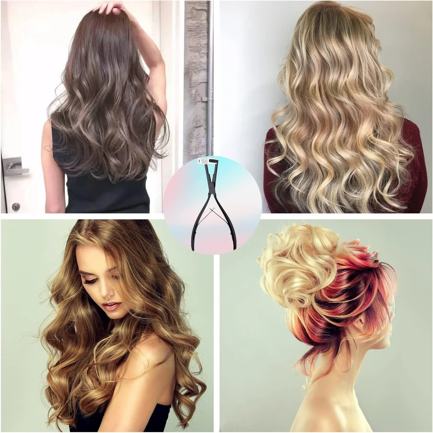 الشريط في وصلات الشعر ذو طيات وعاء من الستانليس ستيل الأسود سطح مسطح ختم أدوات إطالة الشعر للنساء أدوات إطالة الشعر (Bl) #6