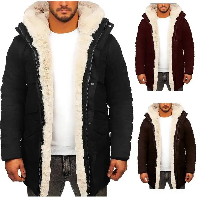 

Thickened Warmth Hooded Faux Leather Cotton Integrated Fur Station Independent Big Coat Men's Clothing Jacket