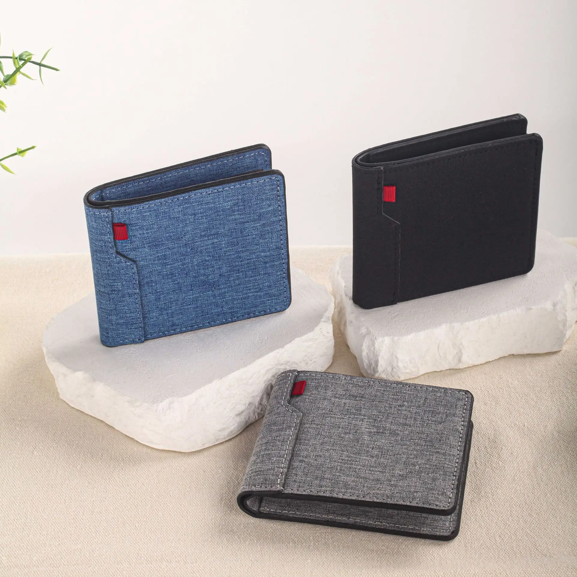 Canvas fold thin non-slip leisure business ultra-light men's purse waterproof solid color simple