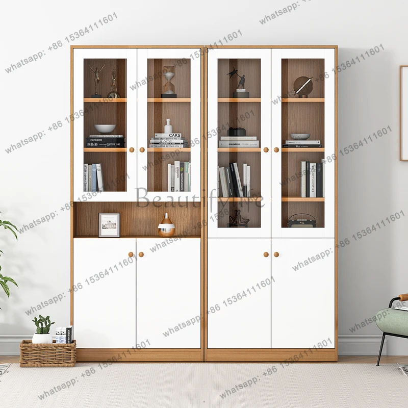 log color household dust glass floor cabinet simple modern display with door living room storage cabinet bookcase