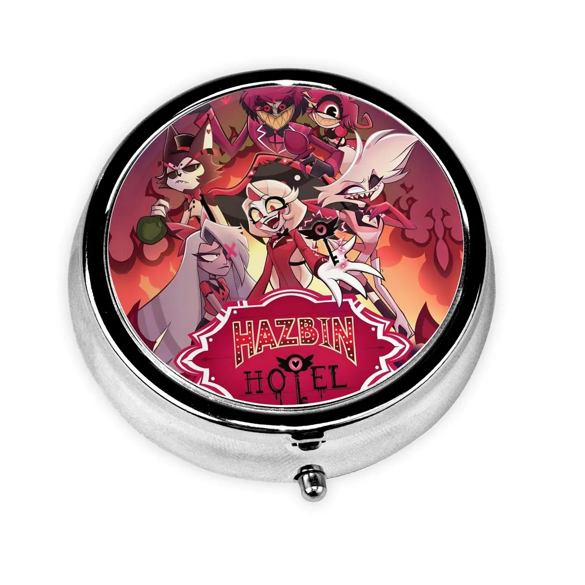 

Hazbins Hotels Compact Portable Pill Cases for Pockets Cartoon Film Retro Design Medicine Storage Case Pill Box For Travel