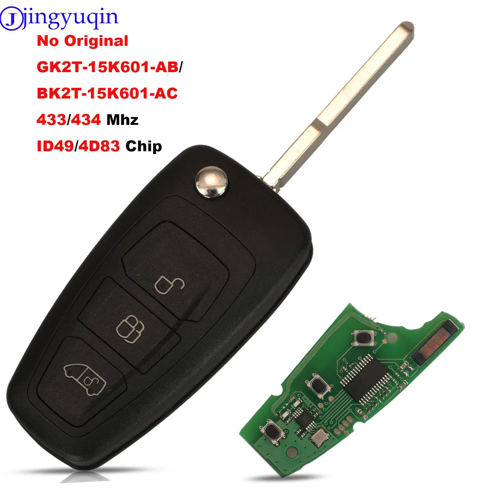 jingyuqin No Original Car Key For Ford Transit /Transit Custom Remote GK2T-15K601-AB/BK2T-15K601-AC 434/433 MHz Id49/4D83 Chip