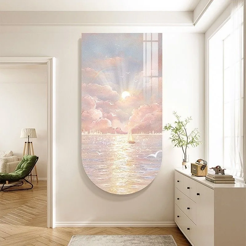 Cream wind entry door decoration mural light corridor hanging picture with light mural LED light corridor background wall light
