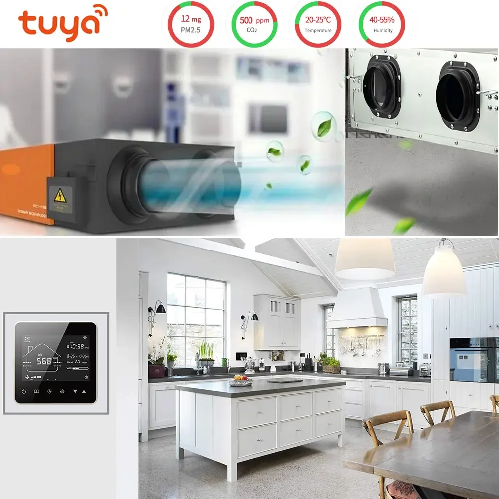 Tuya 4 In1 Temperature Humidity Detector Carbon Dioxide Control WIFI CO2 PM2.5 VOC for Control Ventilation System