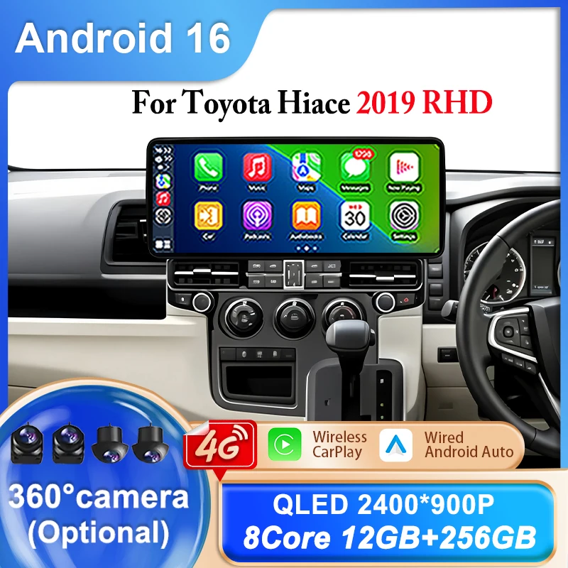 12.3 inch For Toyota Hiace 2019 RHD Android 16 Car Radio Video Multimedia Player Stereo WIFI GPS Navi Wireless Carplay Auto DSP
