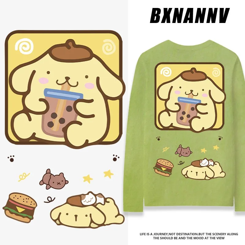 

Sanrio Animation Around T-shirt Women Long Sleeve 2024 New Pudding Dog Co-branded Children's Clothes Autumn T-shirt Cotton