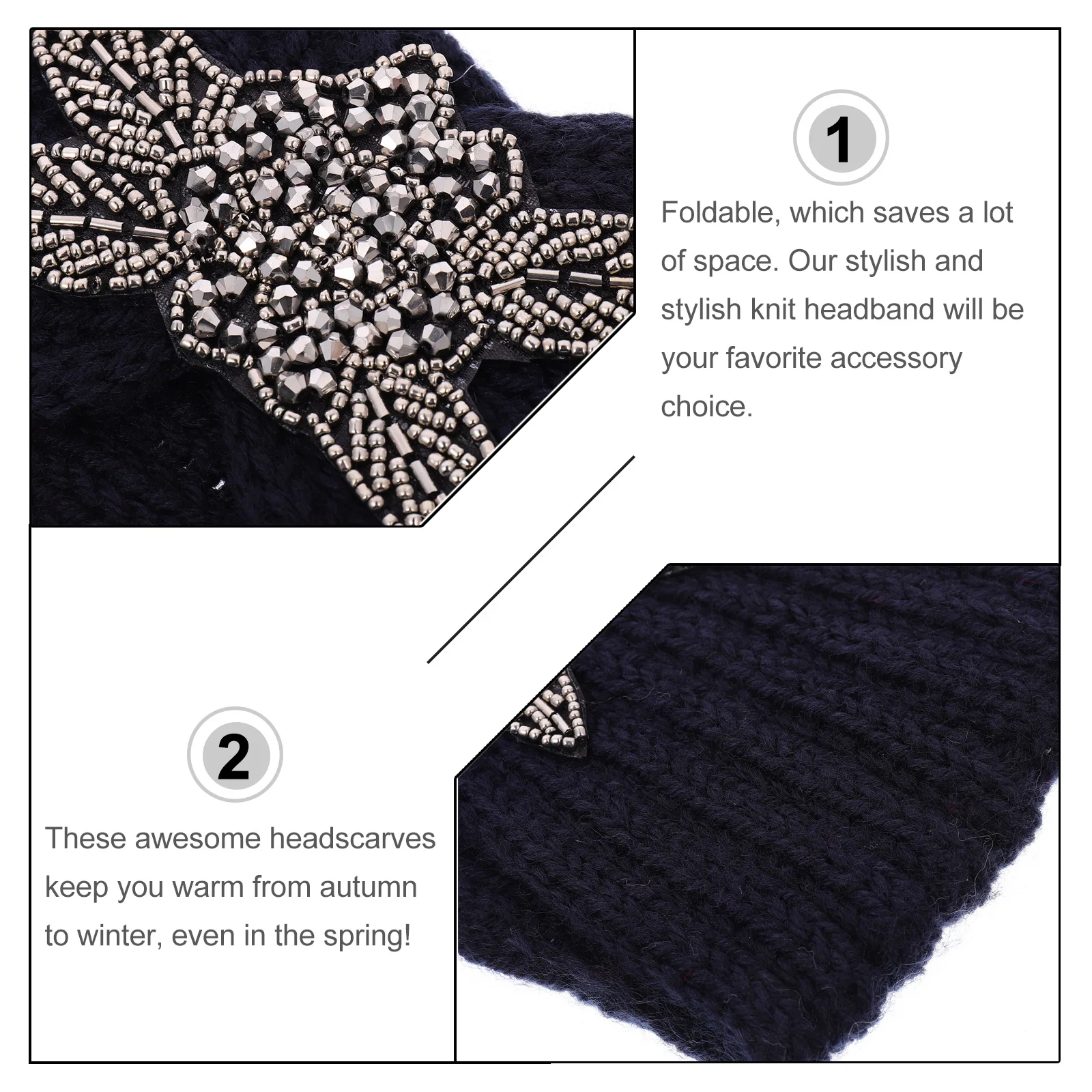 

Набор из 4 вязаных повязок на голову с камнями-стразами в форме клевера для женщин: теплый зимний аксессуар для волос, складная повязка для макияжа и спорта, вязаный головной убор