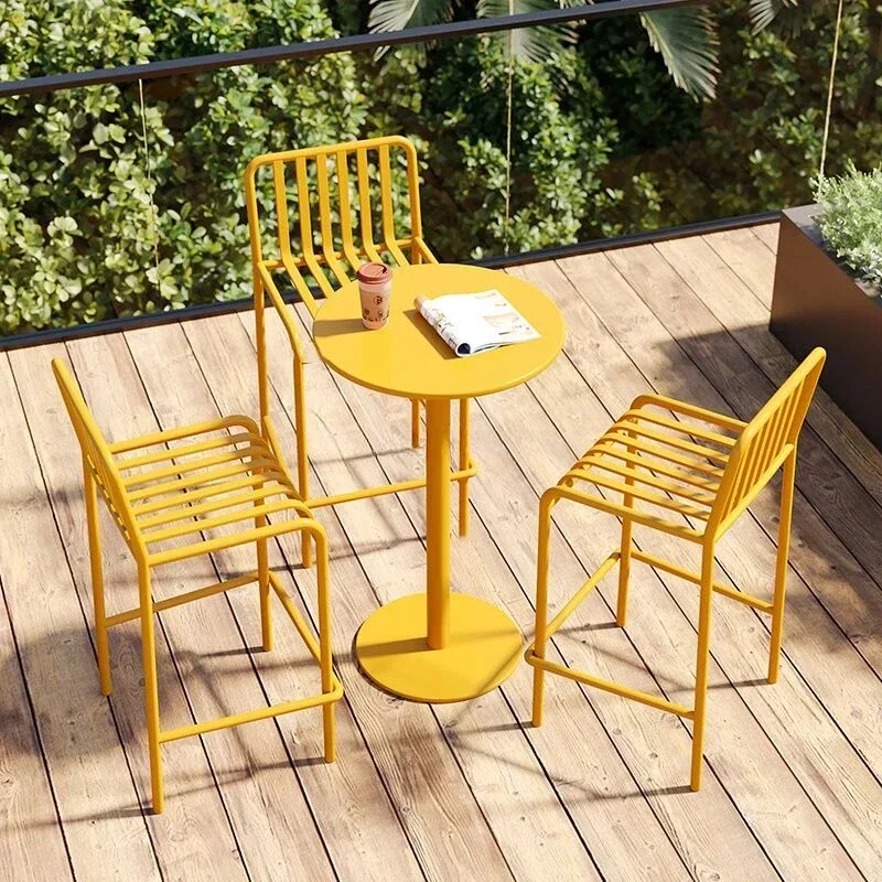 Modern Simple Outdoor Courtyard Chair Balcony Leisure Negotiation Wrought Iron Bar Chair Stool Outdoor Table Chair Combination