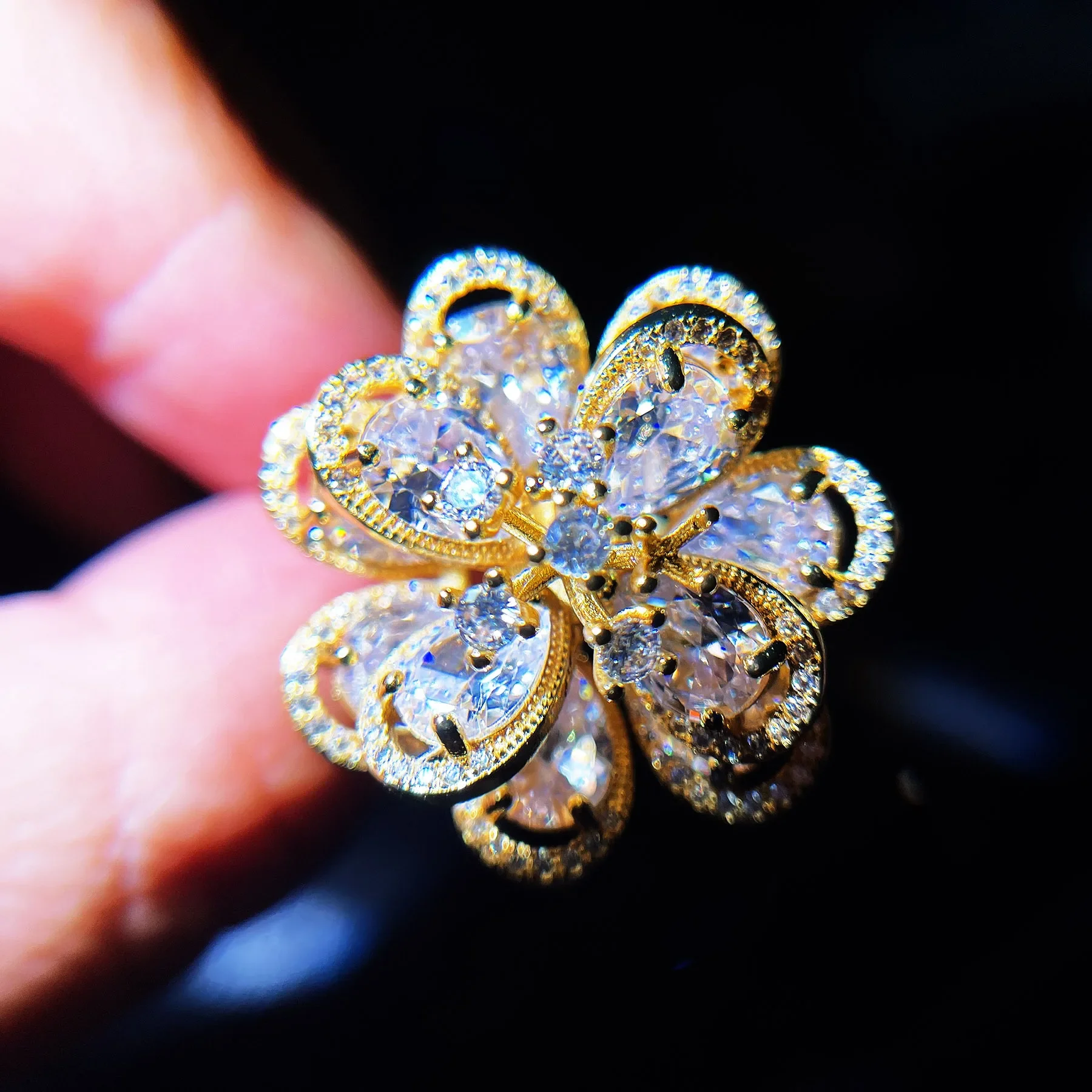 Joyería de color oro de 14 quilates, anillo de diamante de topacio real para mujer, alianzas de boda bohemias, flor de compromiso, caja de anillos de oro de 14 K para mujer y niña
