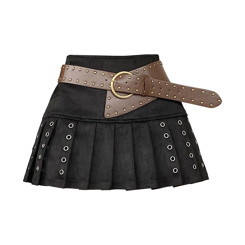 

Women's Black Brown Autumn Winter Short Skirt Y2K Harajuku Street Style 200S Fashion Retro A-Line Mini Skirt Clothing 2025 New