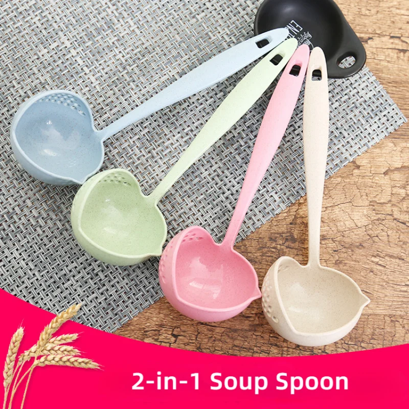 

Home Kitchen, Wheat Straw Soup Spoon, Strainer, 2-In-1 Multifunctional Tableware, Hot Pot Dual-Use Soup Spoon, Filter Tool