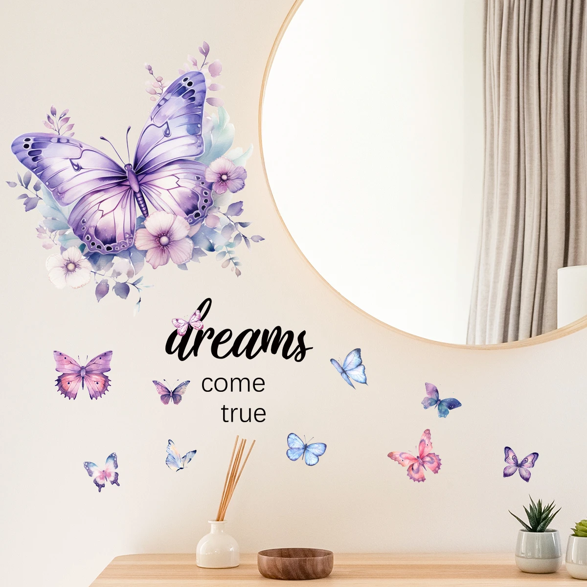 1Pc Inspirational Text Watercolor Multicolored Butterfly Wall Stickers for Girls Room Decoration Bedroom Wall Decals Home Decor