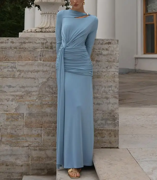 

Women's Dress 2026 Spring New Style Elegant British Style Hollow Out Pleated Ribbon Design High Waist Hip Hugging Party Dress