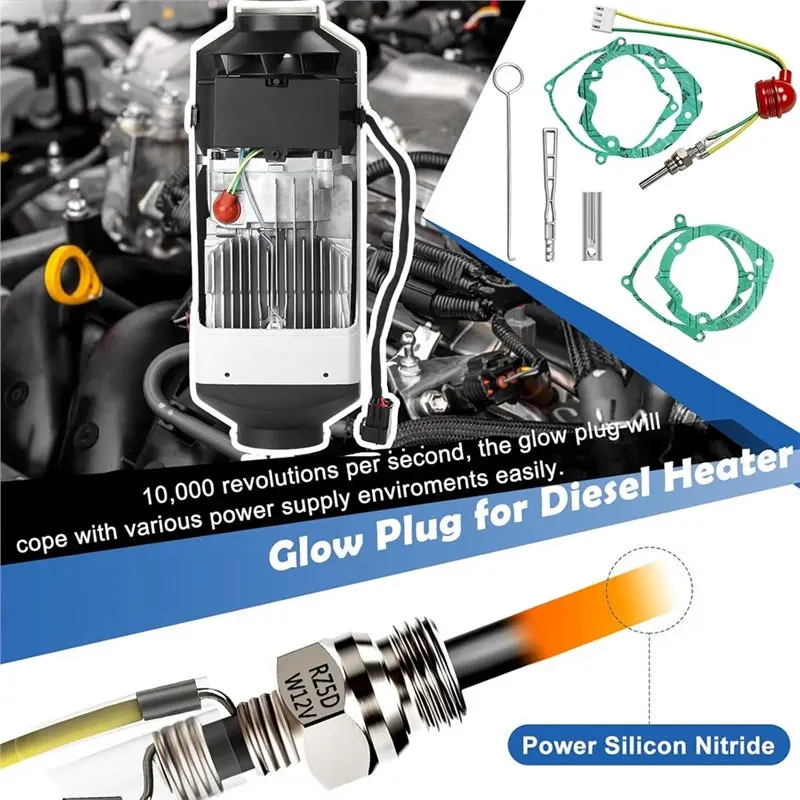 A92P Parking Diesel Heater Repair Kit- Glow Plug, 12V/24V 5KW 8KW Ignition Plug With Filter