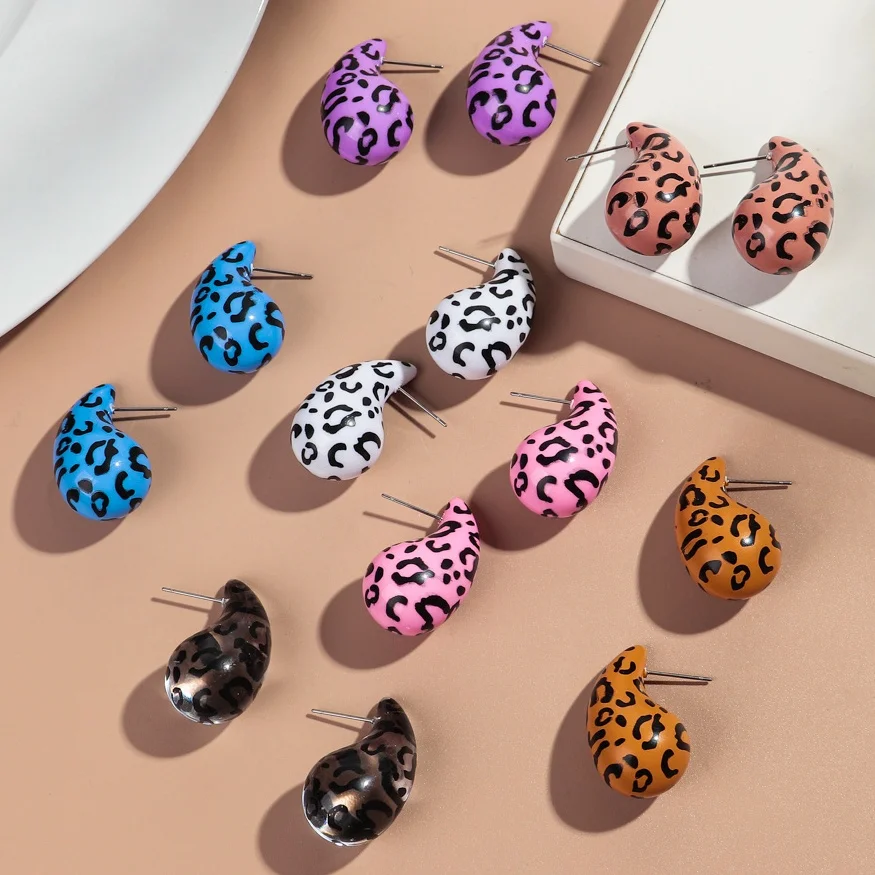 Trend Acrylic Colorful Leopard Print Waterdrop Dupes Earrings Resin Clear Tear Earring Woman 2024 Design Jewelry