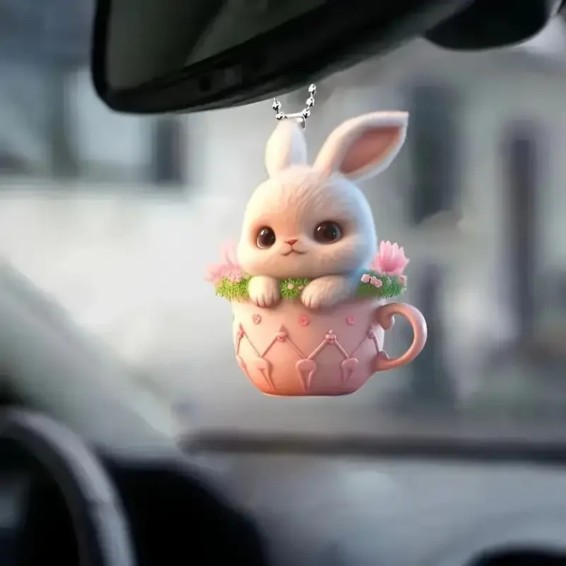 New Acrylic Flat Teacup Rabbit Car Pendant Pendant Articulos De Navidad Decoracion Envio Gratis  Gnomos Navideños