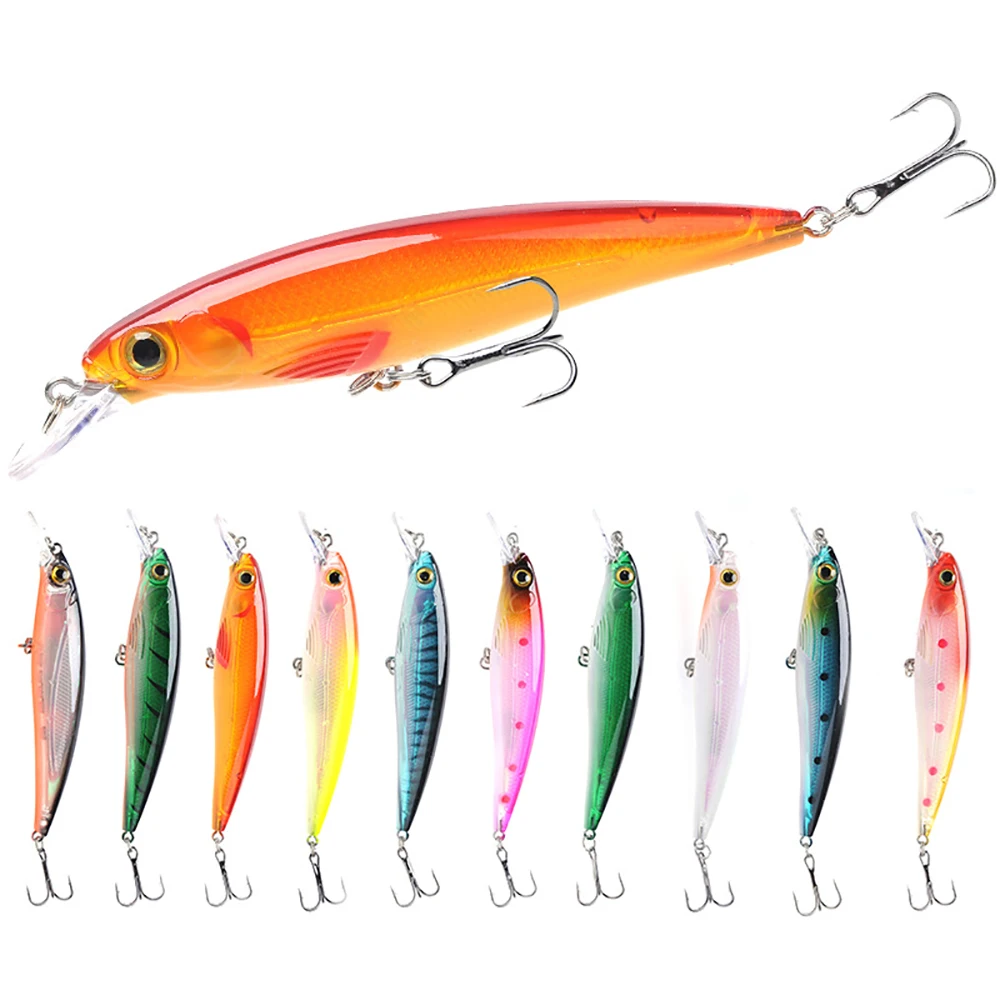 

10pcs set Floating Minnow Fishing Lure Hard Artificial Crank Baits 3D Eyes 11cm 13.6g Wobblers Crankbait treble hooks bass pesca