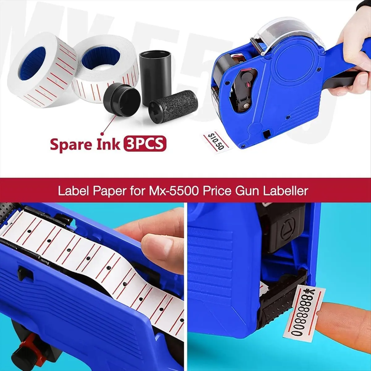 

НОВЫЕ 30 рулонов, 15000 шт., белые ценники для этикетировочной машины Mx-5500, белые наклейки Pricemarker, плюс 3 шт., сменные чернильные рулоны