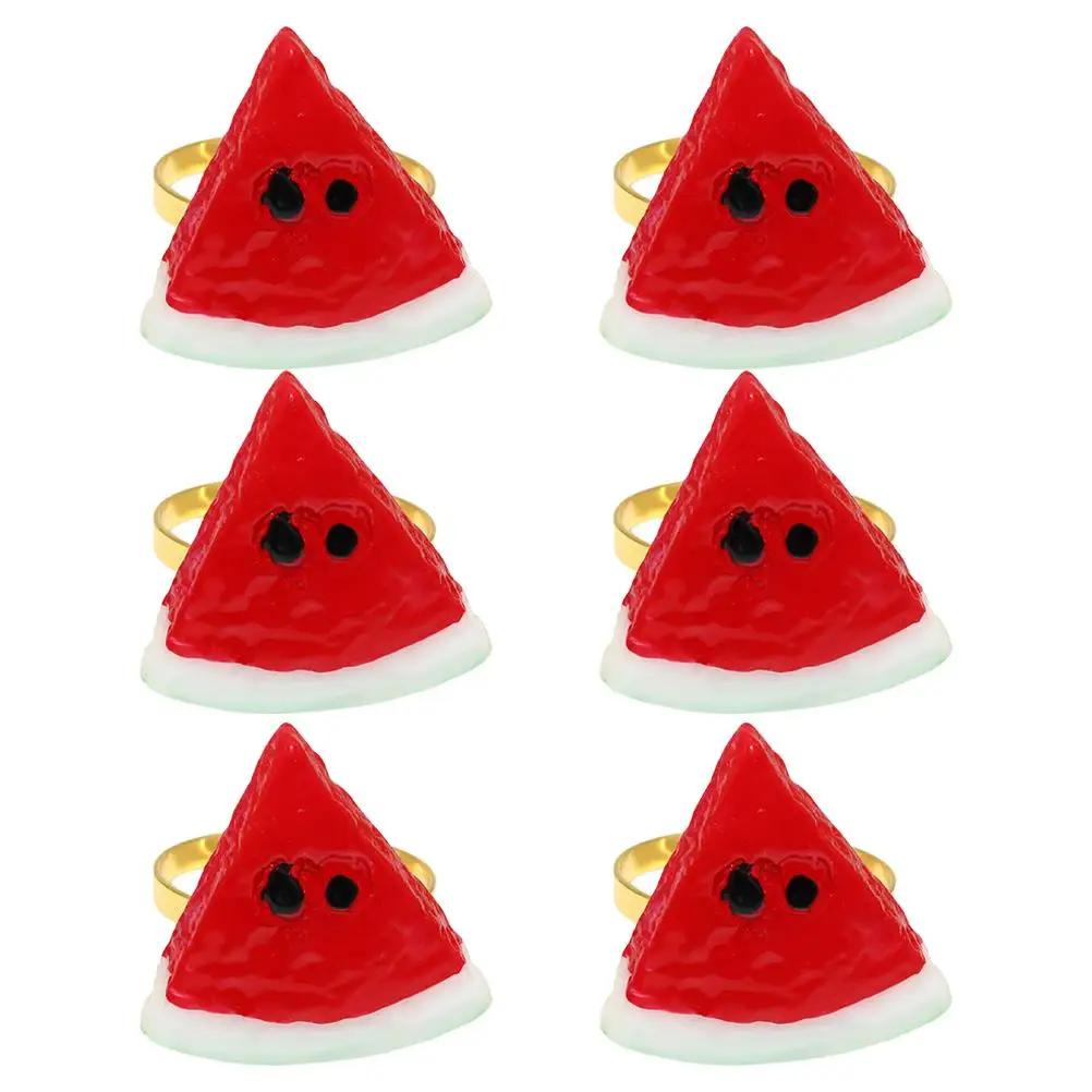 

6 Pcs Watermelon Napkin Rings Shaped Serviette Buckles Resin Fruit Decorative Party Wedding Table Metal Summer Holiday