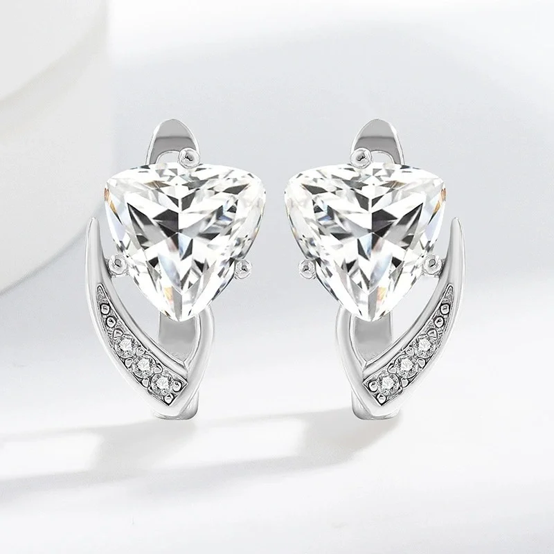 Cute White Zircon Tiny Heart Charm Hoop Earrings For Women Gold Silver Color Female Small Ear Buckle Wedding Jewelry