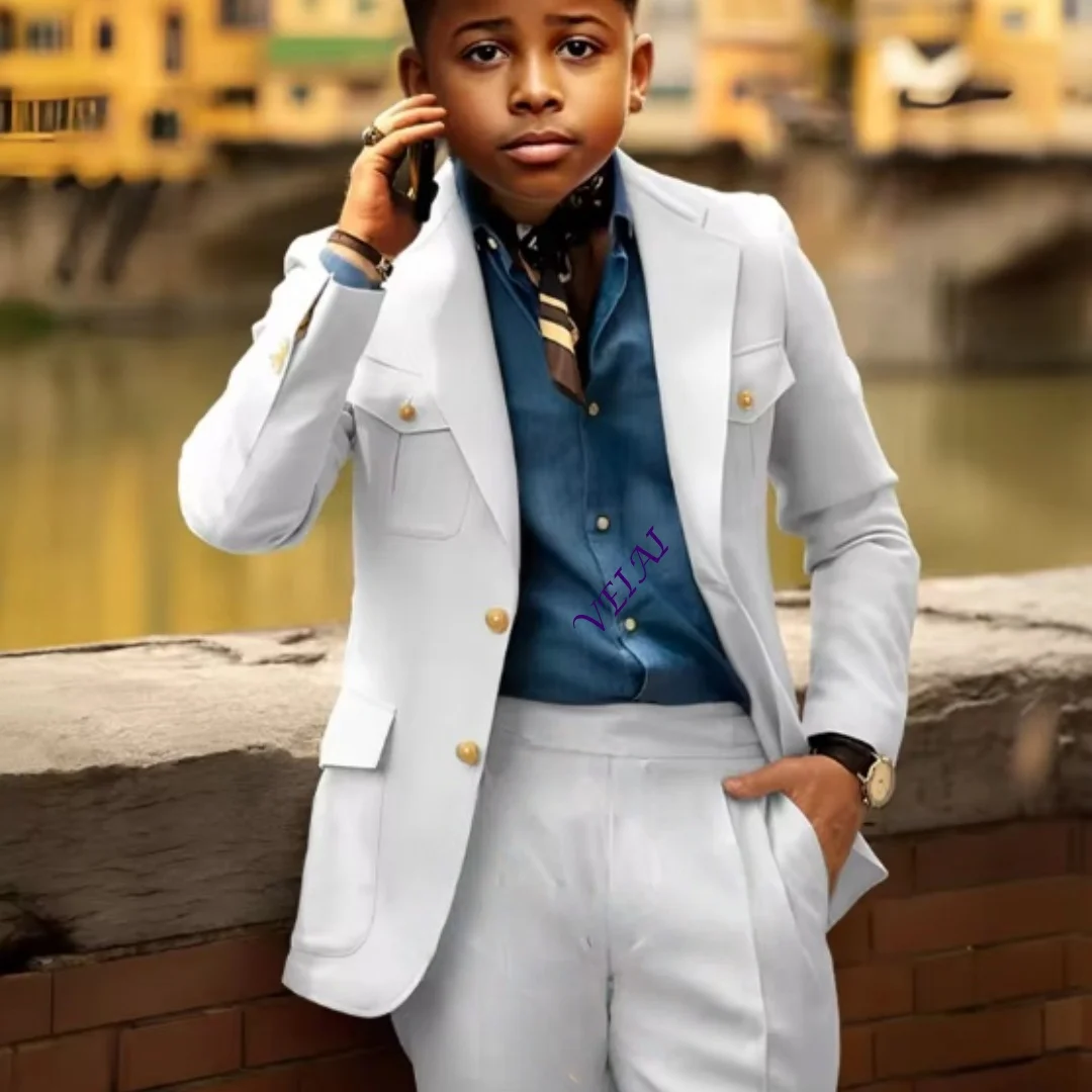 Two-piece formal suit for boys, custom-made Zhongshan suit style, elegant set suitable for boys aged 2-16.