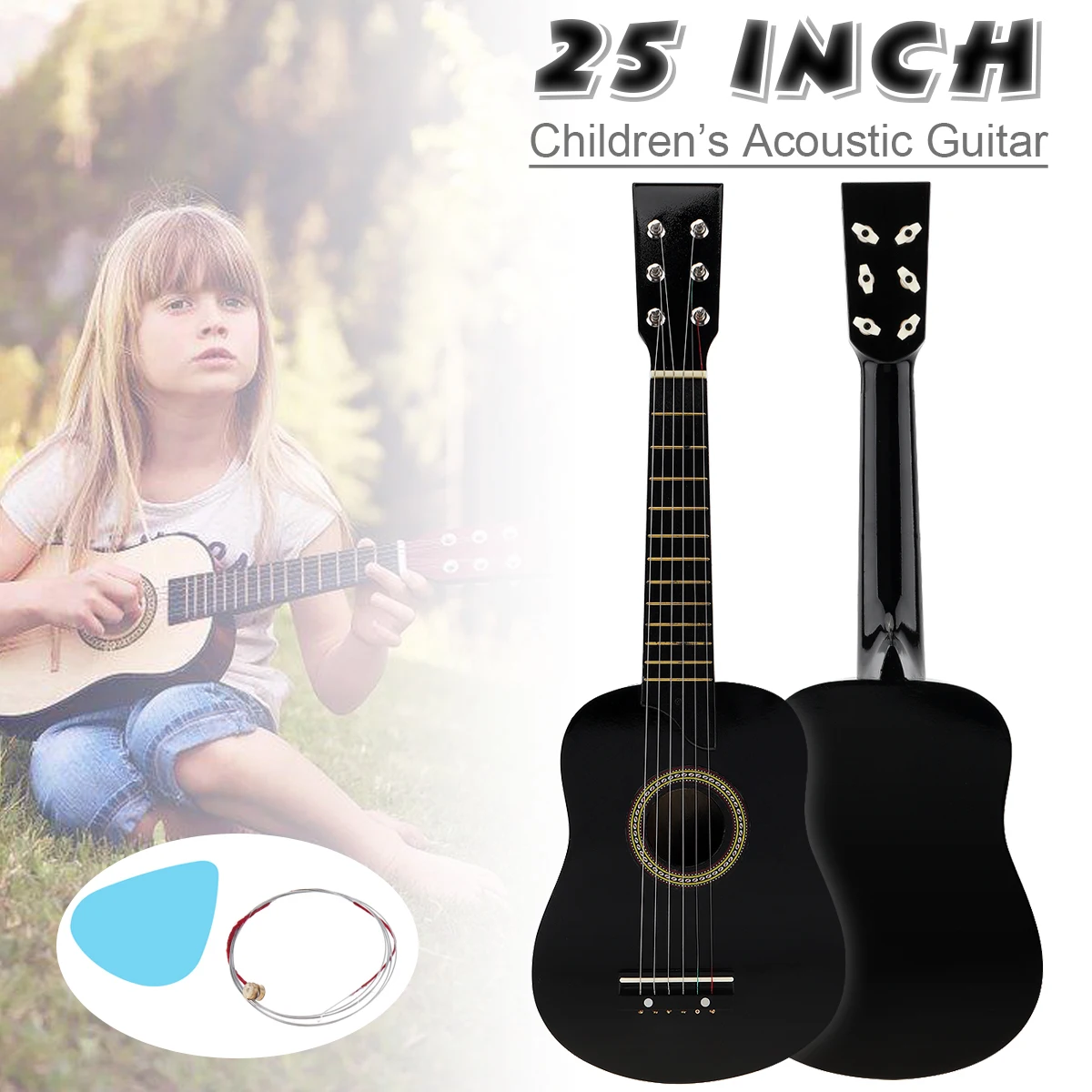 

25 Inch Basswood Acoustic Guitar 6 Strings Guitarra with Pick for Beginner Children Kids Gift Toy