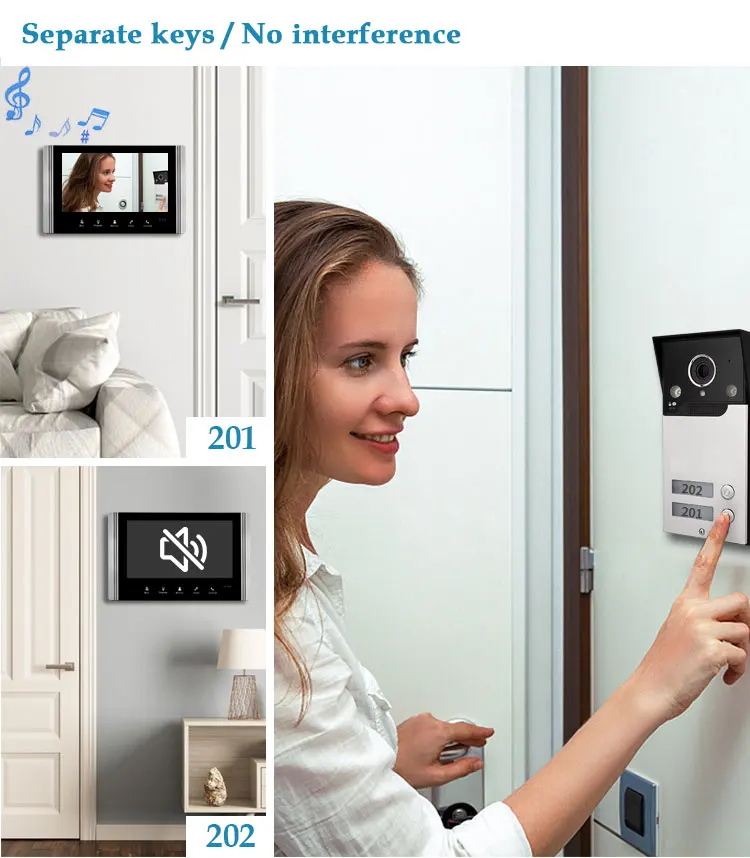 7 Inch Monitor Tuya WiFi Video Doorbell Camera Multi Apartment Video Door Phone Intercom System for 2 Family Apartment