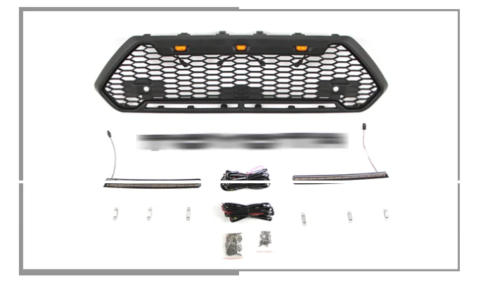 High Quality ABS Black Grill Middle Grill Car Front Grills With LED Lights Light Strip Fit For Toyota RAV4 2019-2022