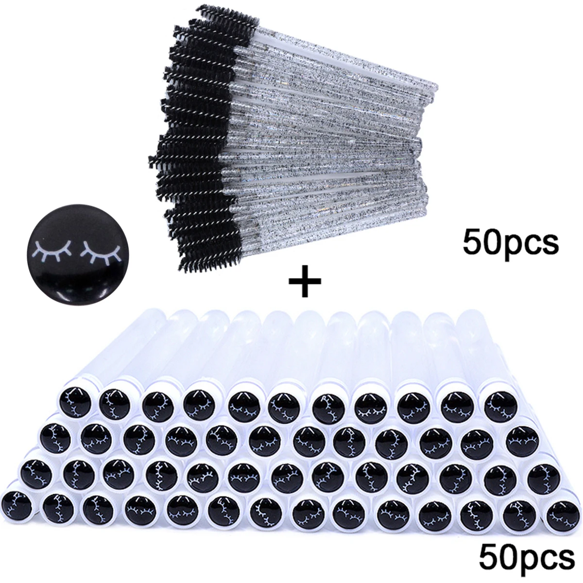 50sets Eyelash Mascara Wands With Tube Reusable Lash Spoolie Brush In Container Disposable Eyebrow Applicator Case Wholesale