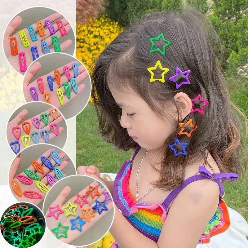 Luminous Glow In The Dark Star Hairpin Candy Color BB Snap Hair Clips Water Drop Barrettes Girls Hair Grip Kid Headdress