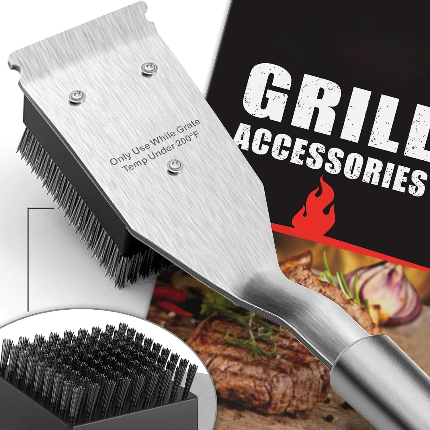 Brosse et Grattoir en Fil D.lique pour Barbecue Extérieur, Accessoire de Nettoyage Sûr pour Livres de 16.5 Pouces