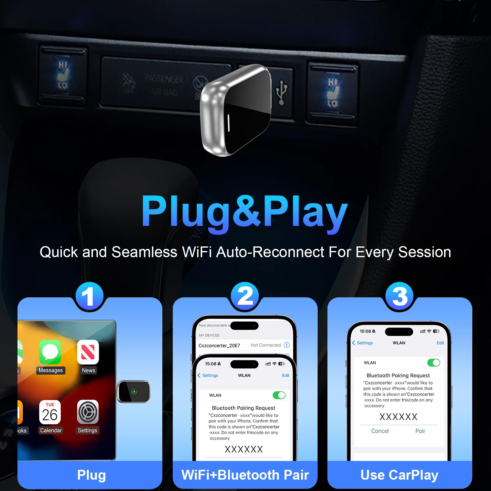 New Auto Box USB Wireless CarPlay Smart Adapter Compatible with iPhone and Android Car Systems