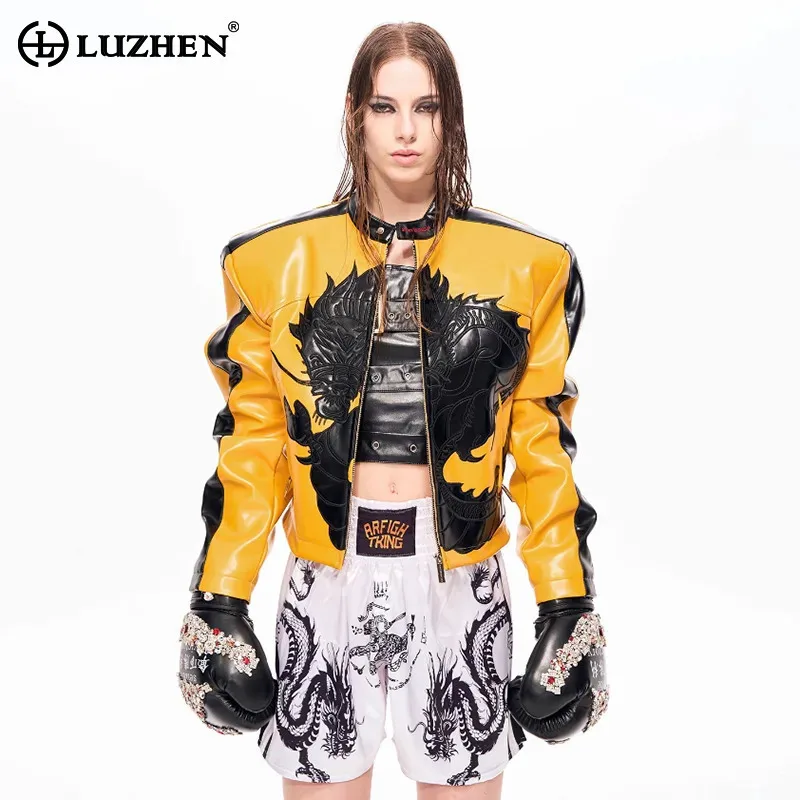 LUZHEN 2025 New Fashion Original Street Printed Stand Neck Leather Jacket Men's Women's High Quality Motorcycles Clothes JY5381