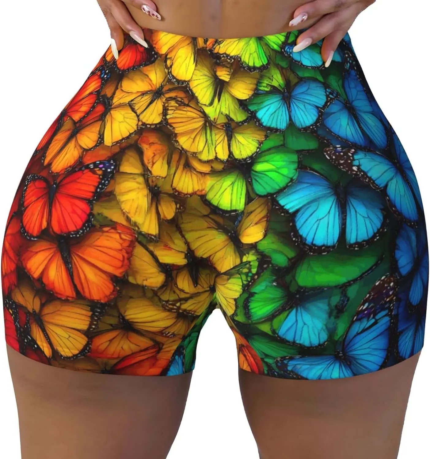 Kleurrijke vlinderprint trainingsshorts voor dames meisjes korte gym yoga hardloopsport hometrainer shorts comfortabel