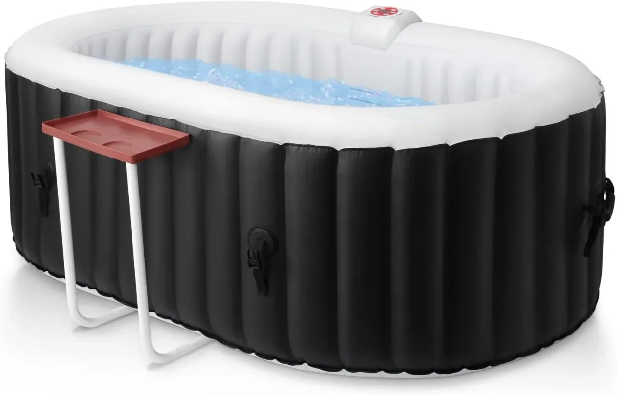 Hot Tub Inflatable Portable Oval Spa 2 Person Hot Tub with 90 Bubble Jets, Cover, Filter Cartridges, Pump, Black